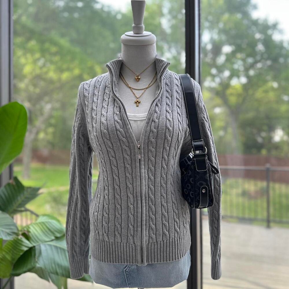 346 Brooks Brothers Gray Cable Knit Zip-Up Sweater